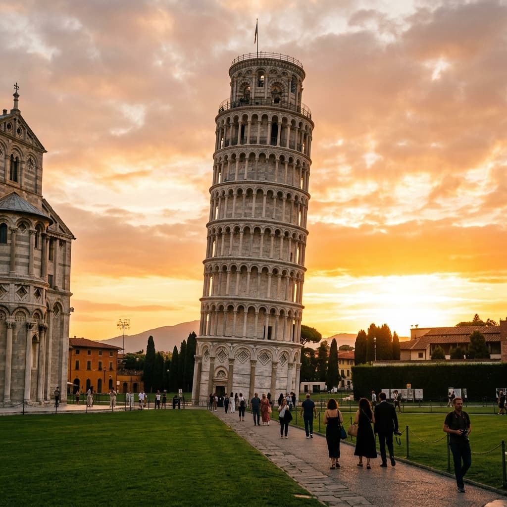 Leaning Tower of Pisa at sunset
